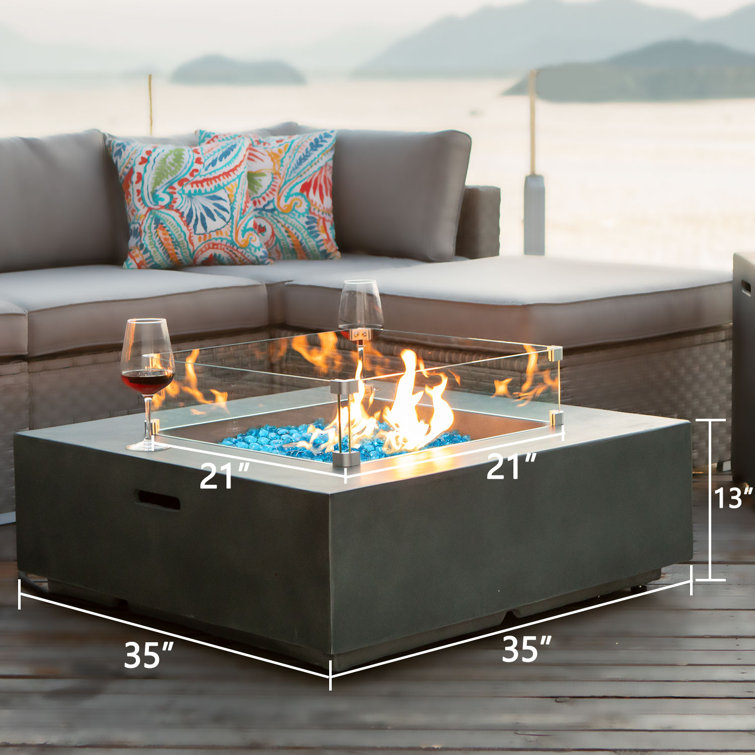 17 Stories Outdoor Propane Square Fire Pit Table Celadon Faux